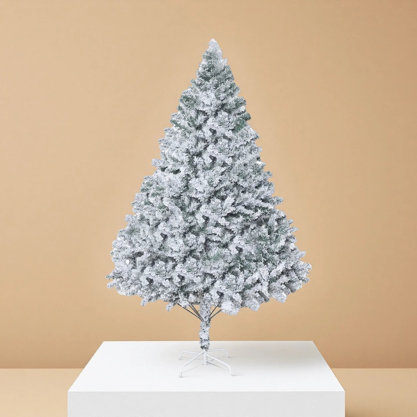6.9ft White Flocked Artificial Christmas Tree Pre-Lit Hinged Snow Pine with 800+ Tips &Reinforced Metal Base for Home Xmas Decor