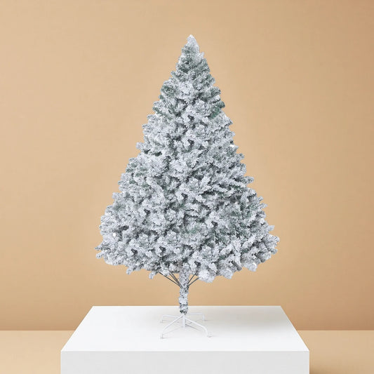 6.9ft White Flocked Artificial Christmas Tree Pre-Lit Hinged Snow Pine with 800+ Tips &Reinforced Metal Base for Home Xmas Decor