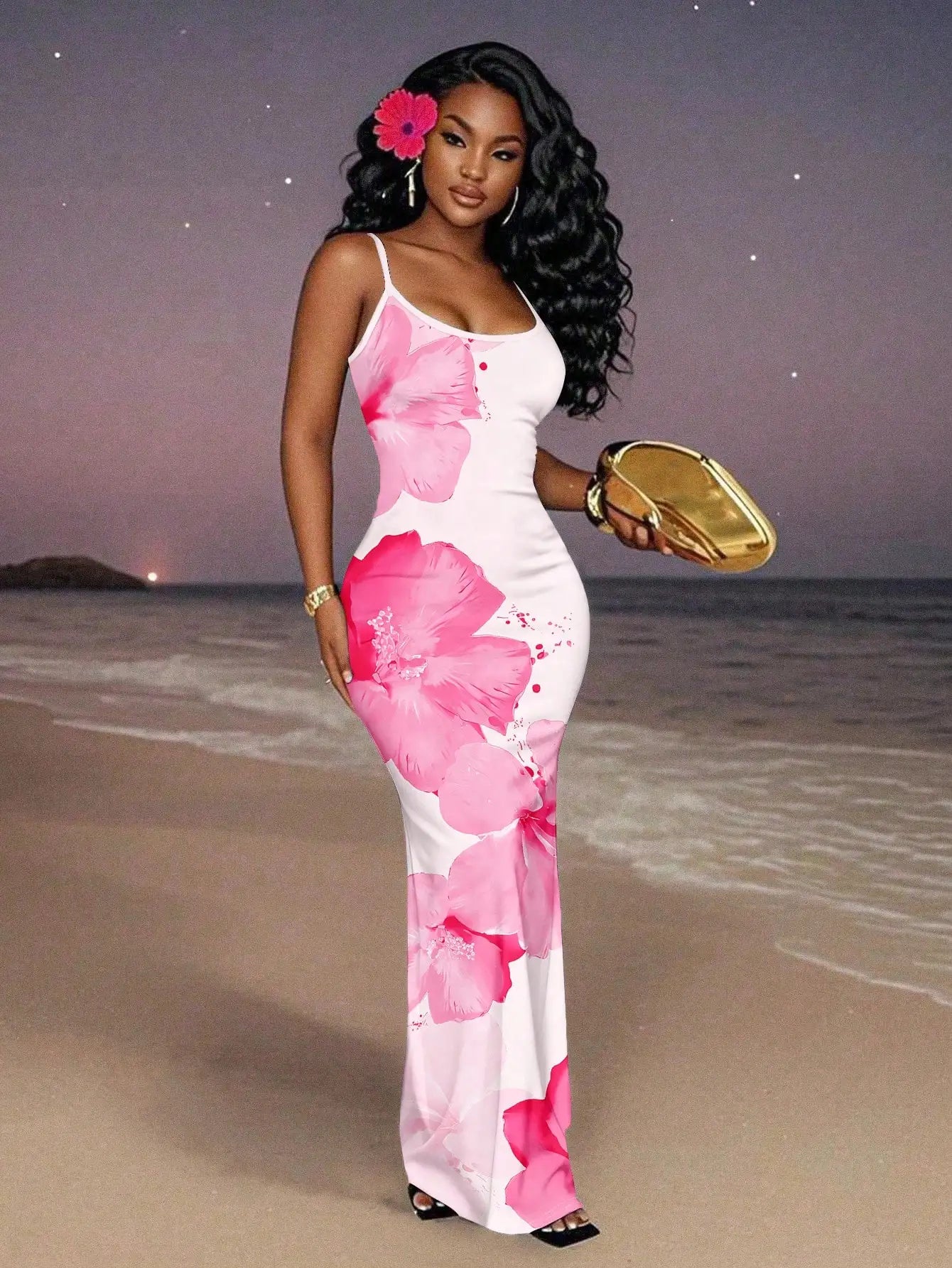 Black Red Floral Maxi Dress for Women, Sleeveless Elegant Evening Beach Vacation Dress