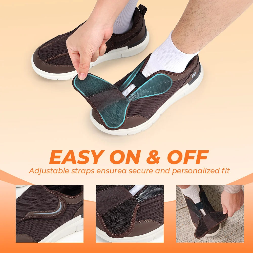 FitVille Men's Diabetic Shoes Extra Wide for Elder Orthopedics Feet Swollen Adjustable Walking Shoe Elderly Foot Pain Relief