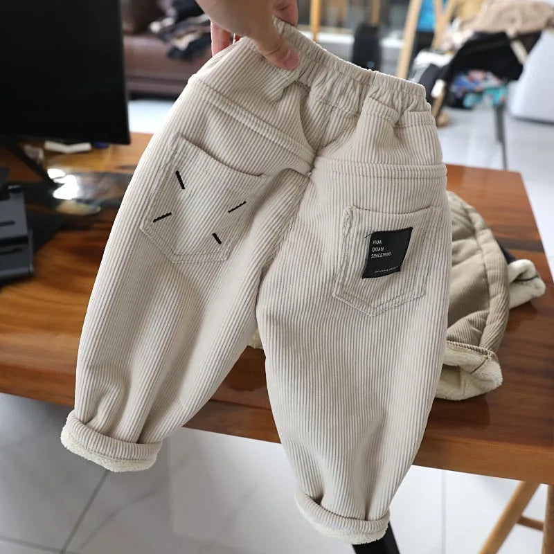 2024 Winter Baby Warm Pants Autumn Winter Padded Corduroy Boy's Pants Cotton Patch Leisure Radish Pants Casual Girl's Boy Pant