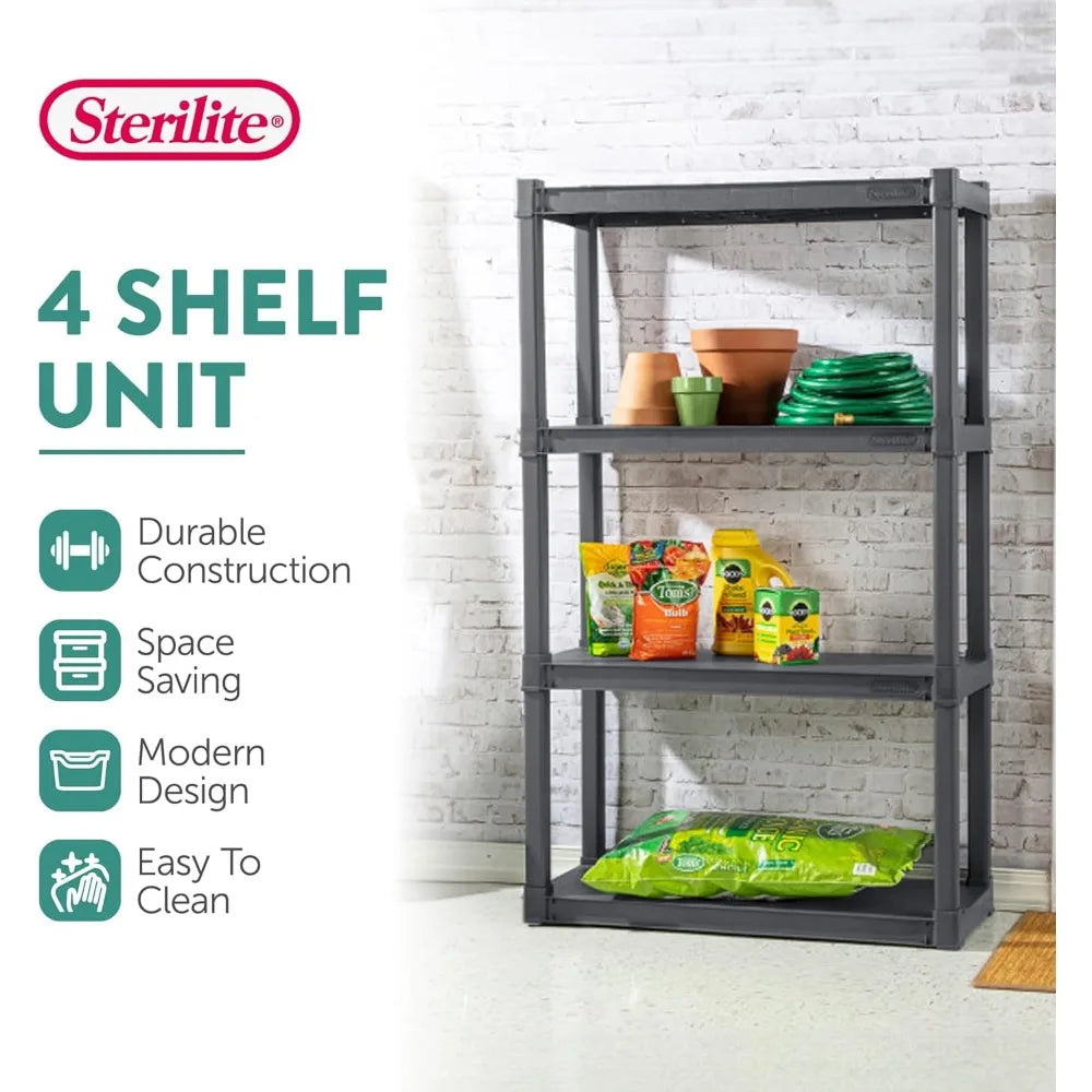 4 Pack Heavy Duty 4 Shelf Unit Plastic Organizer Rack for Kitchen and Bathroom Storage