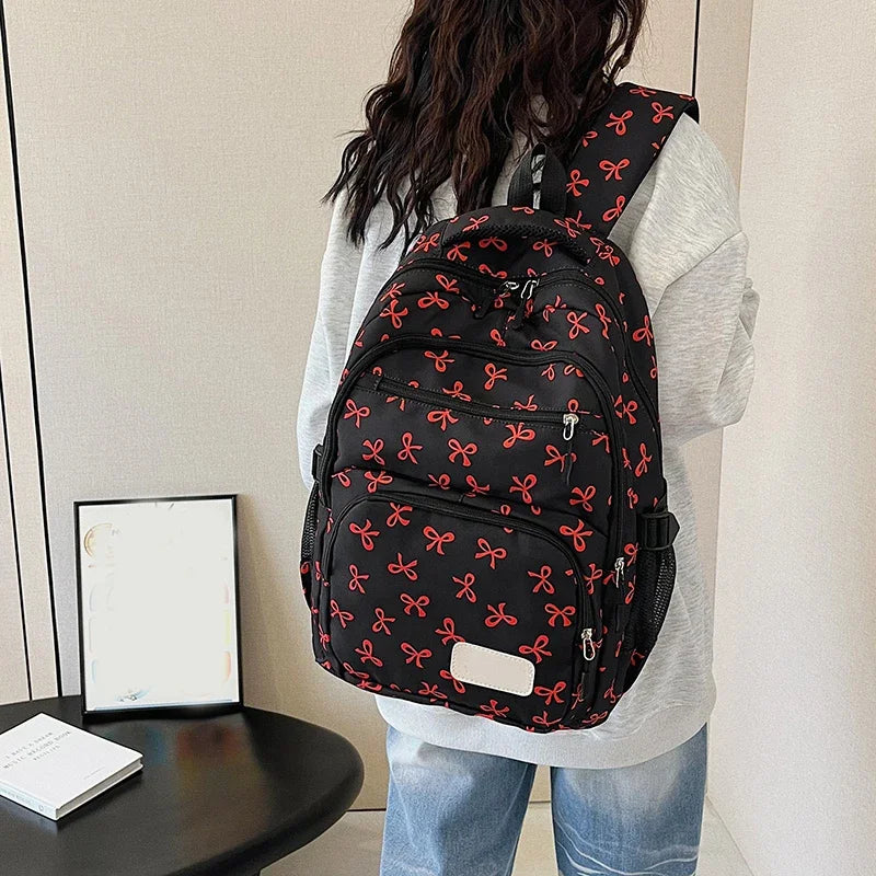 3PCS Kawaii Backpack Bow Print Student Bookbag with Purse Crossbody Bag Cute Laptop Backpack Fashion Large Capacity School Bag