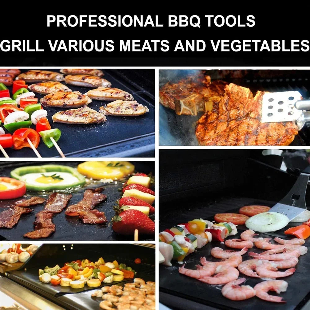 BBQ Grill Mat Non Stick Heat Resistant Outdoor Baking Reusable Barbecue Mat 40x33cm Grill Accessories