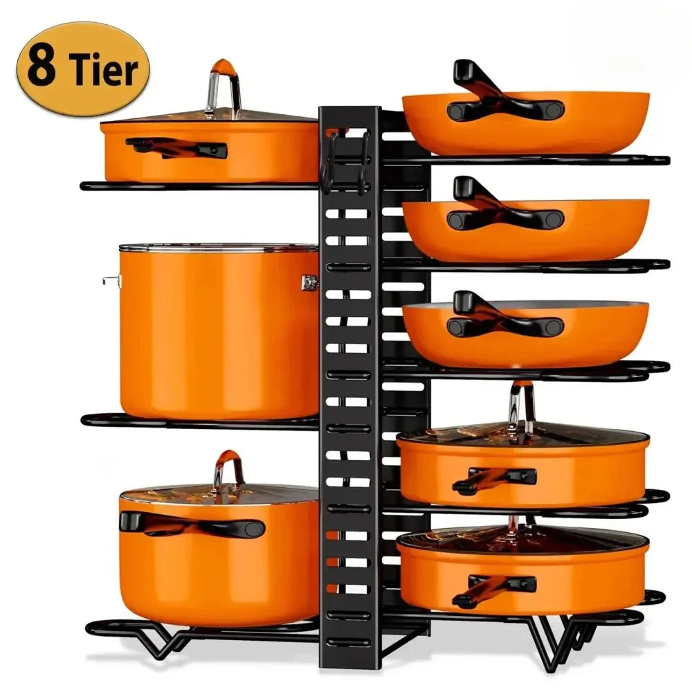 Pot Organizer Rack 8 Tiers Pots and Pans Organizer Pot Lid Organizer for Kitchen Cabinet Cookware Organizers and Storage