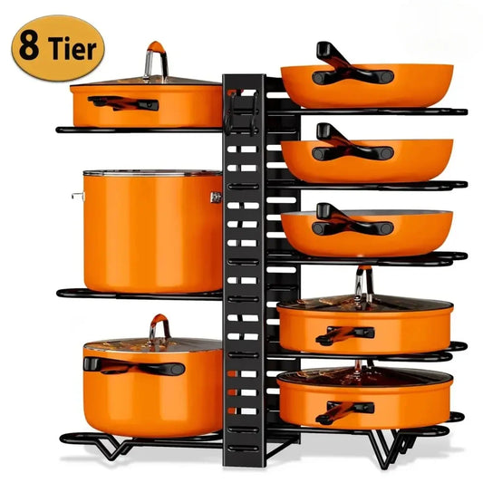 Pot Organizer Rack 8 Tiers Pots and Pans Organizer Pot Lid Organizer for Kitchen Cabinet Cookware Organizers and Storage