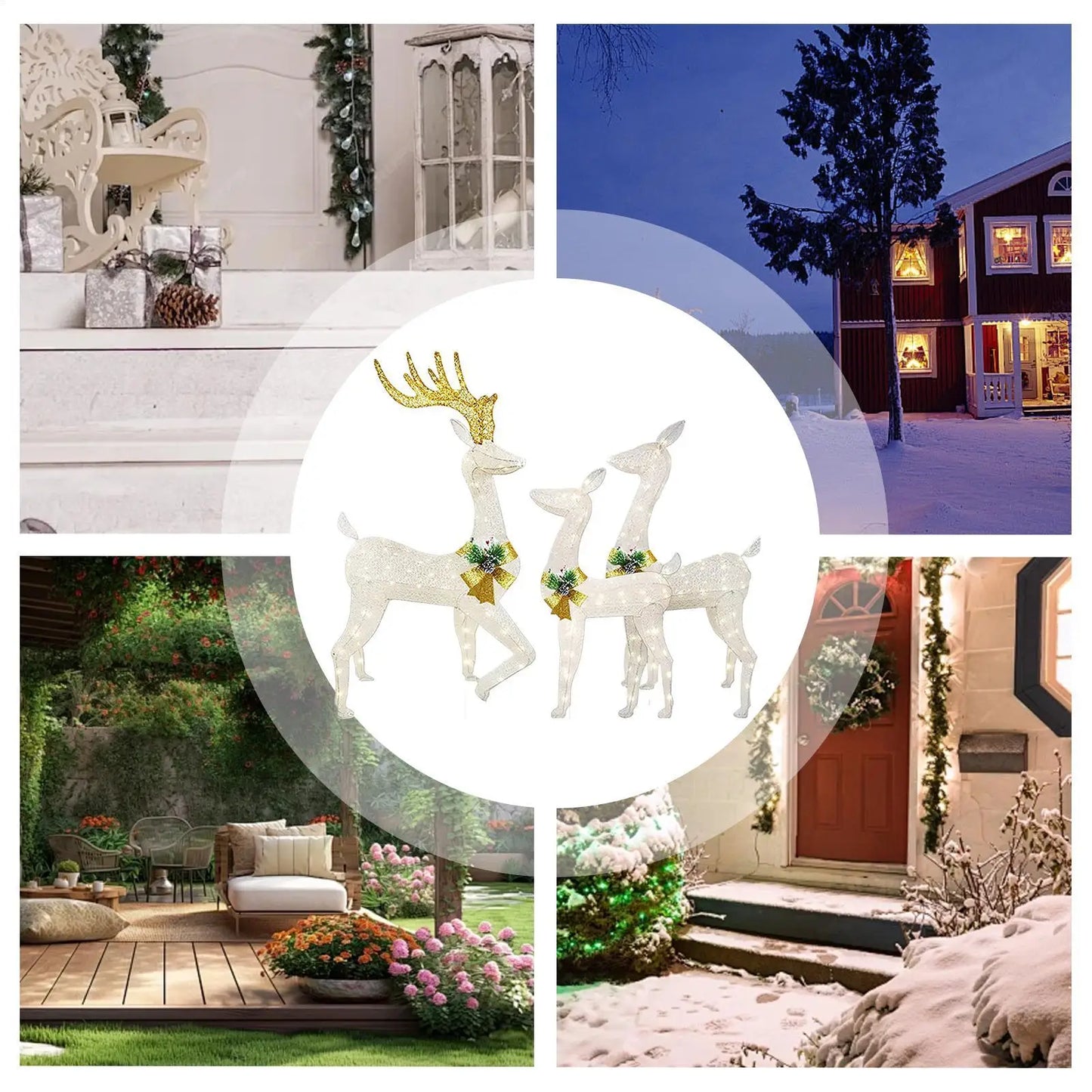 Christmas Reindeer Stake Light 3-Piece Seasonal LED Yard Decor Light Up Reindeer Stake Decoration For Yard Garden Pathway Patio