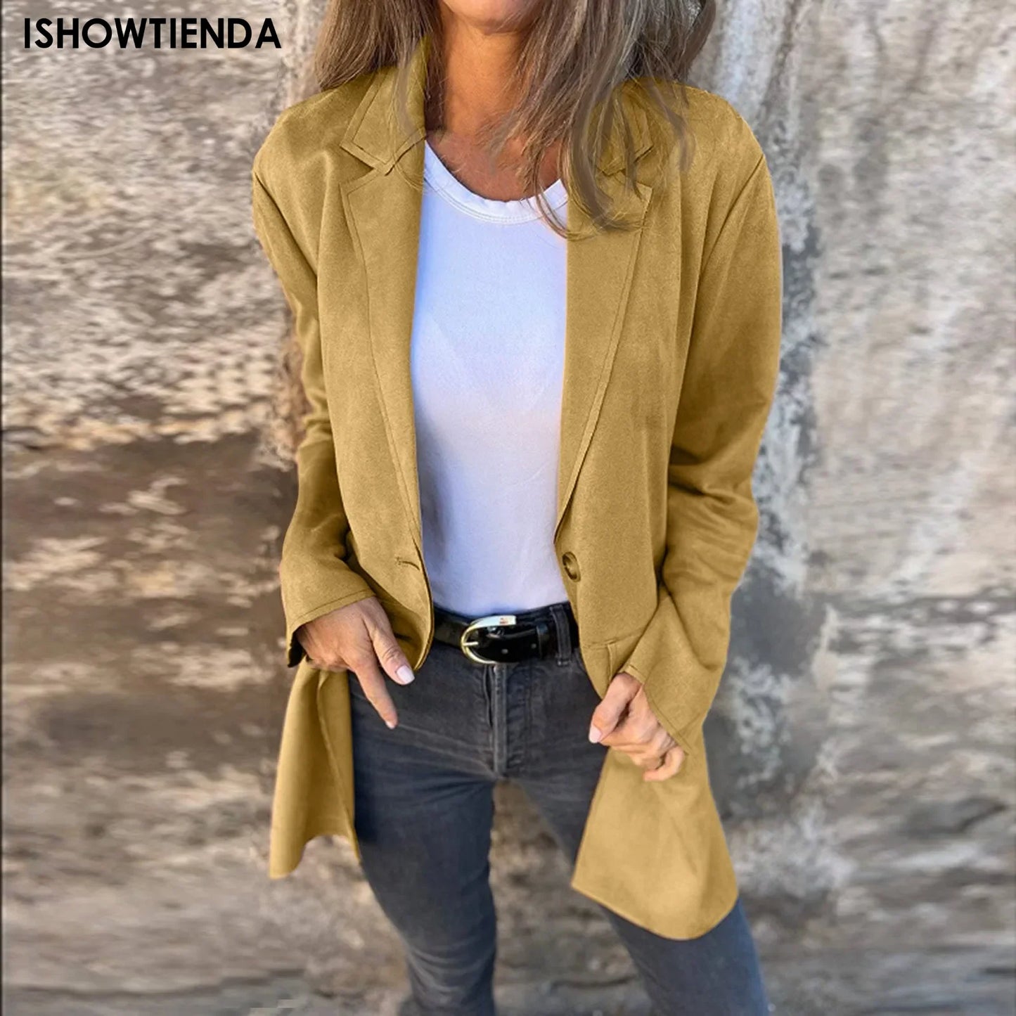 Elegant Solid Blazer Women Autumn Overcoats 2024 Casual Long Sleeve Single Button Coats Female Lapel Outwears Oversized Outfit