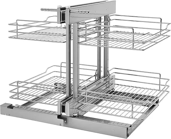Rev A Shelf Dual Tier Pullout Shelf Storage Organizer for Blind Corner Kitchen or Bathroom Cabinets 18 Inches 4 Shelves Silver 5PSP