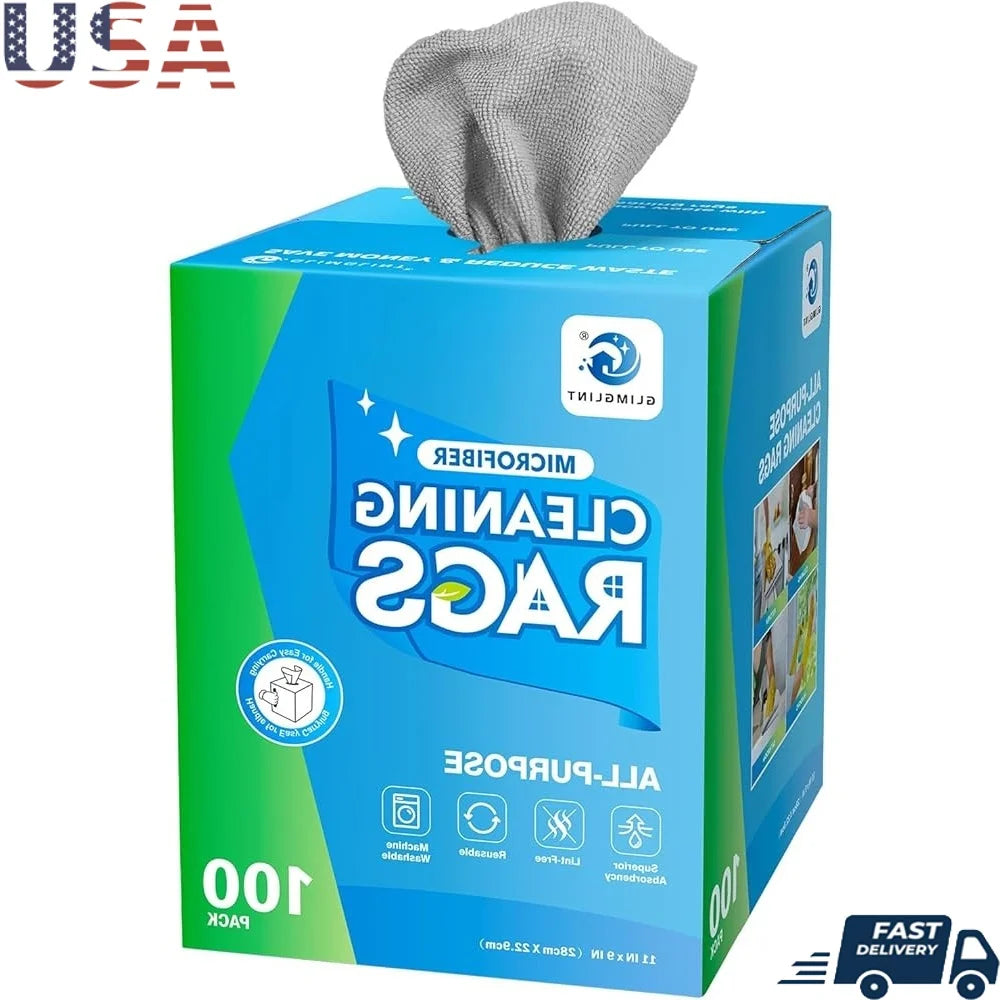 Microfiber Cleaning Cloths 100 Pack Ultra Absorbent Lint Free Reusable Rags Home Kitchen Car Garage Cleaning