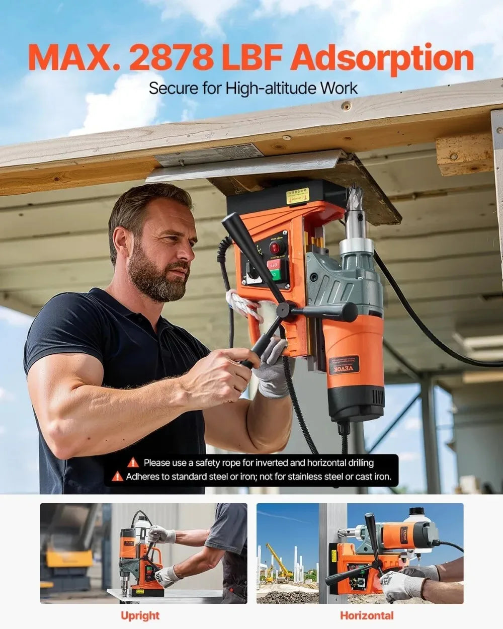 VEVOR Magnetic Drill, 1450W Motor, 2 in Boring Diameter, Portable Electric Mag Drill Press with Variable Speed for Metal Surface