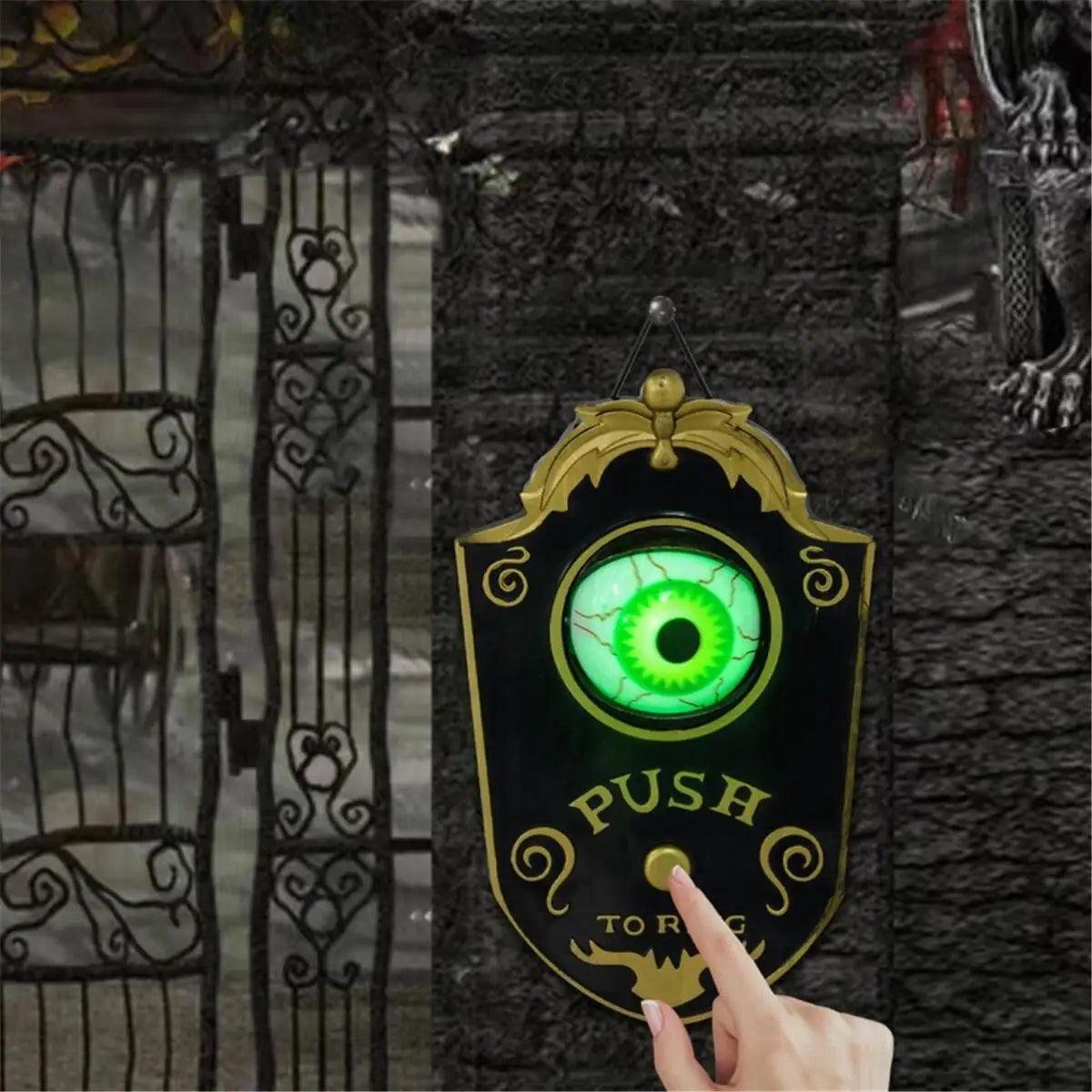 Spooky Halloween Decorations with Light Up Eyeball Doorbell for Home Parties and Events