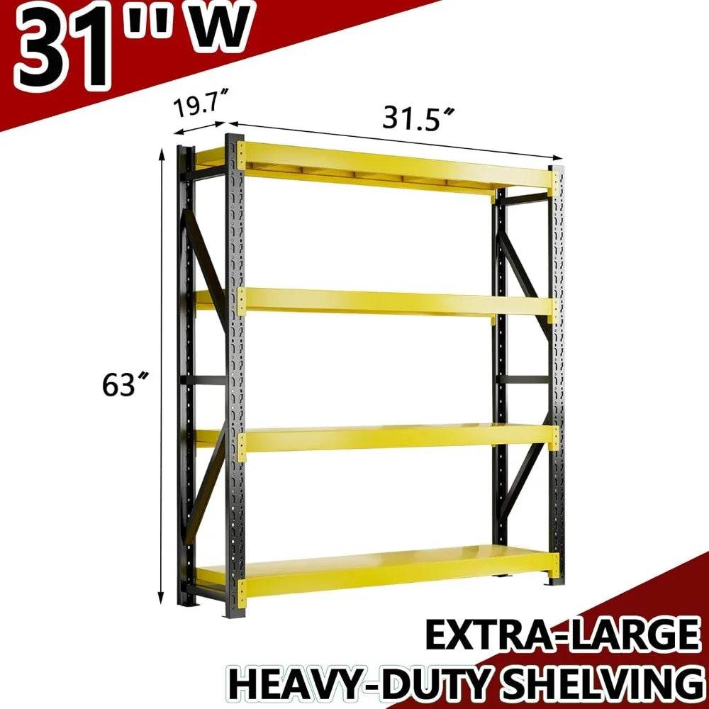 3000LBS Heavy-Duty Garage Shelving, 31.5" W Metal Shelves, 4-Tier Adjustable Garage Shelving Units, Storage Racks for Warehouse,
