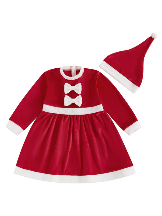 Adorable Baby Girls Winter Dress Stylish Plaid Print Long Sleeve Dress with Matching Beret Hat for the Holidays