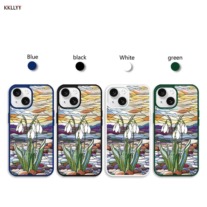 Stained Glass Snowdrop Phone Case Elegant Artistic Nature Inspired Style for iPhone 16 15 14 13 12 Pro Max
