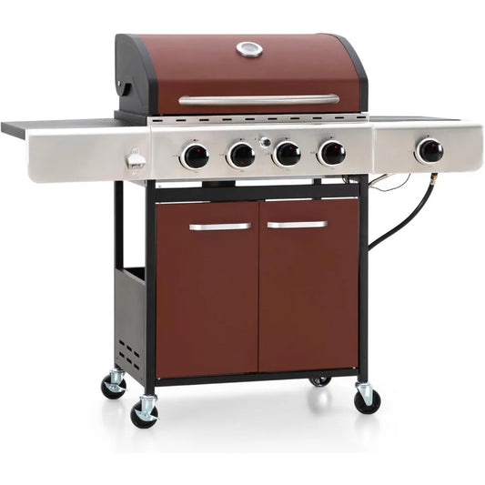 Sophia and William 4 Burner Propane Gas Grill Stainless Steel BBQ Grill with Side Burner and Porcelain Enameled Cast Iron Grates 42