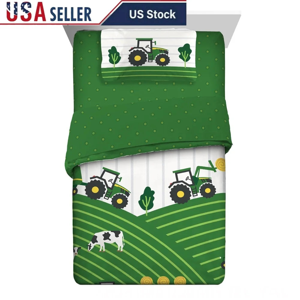 Kids Twin Bed Comforter Set Microfiber Bedding Sheets Reversible Fun Colorful Character Design Easy Care Soft Cozy 4 Piece