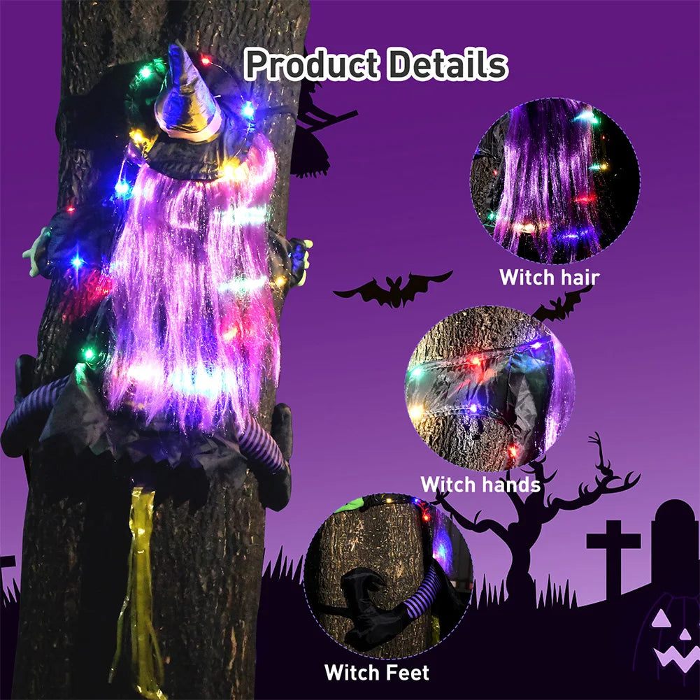 Halloween Crashing Witch Into Tree Outdoor Decoration With Light Flying Witch Lawn Patio Garden Decor