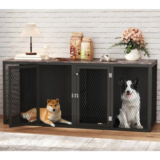 Dog Kennel Furniture For Two Dogs Indoor Double Dog Cage With Divider And Double Door