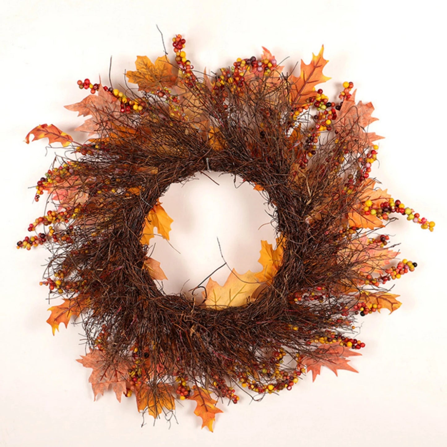 Xmas Artificial Berries Maple Leaf Garland Wreath Christmas Hanging Decor