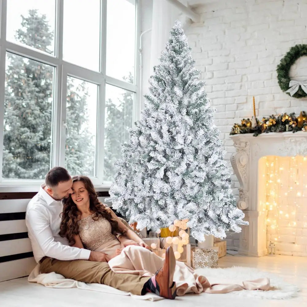 6.9ft White Flocked Artificial Christmas Tree Pre-Lit Hinged Snow Pine with 800+ Tips &Reinforced Metal Base for Home Xmas Decor