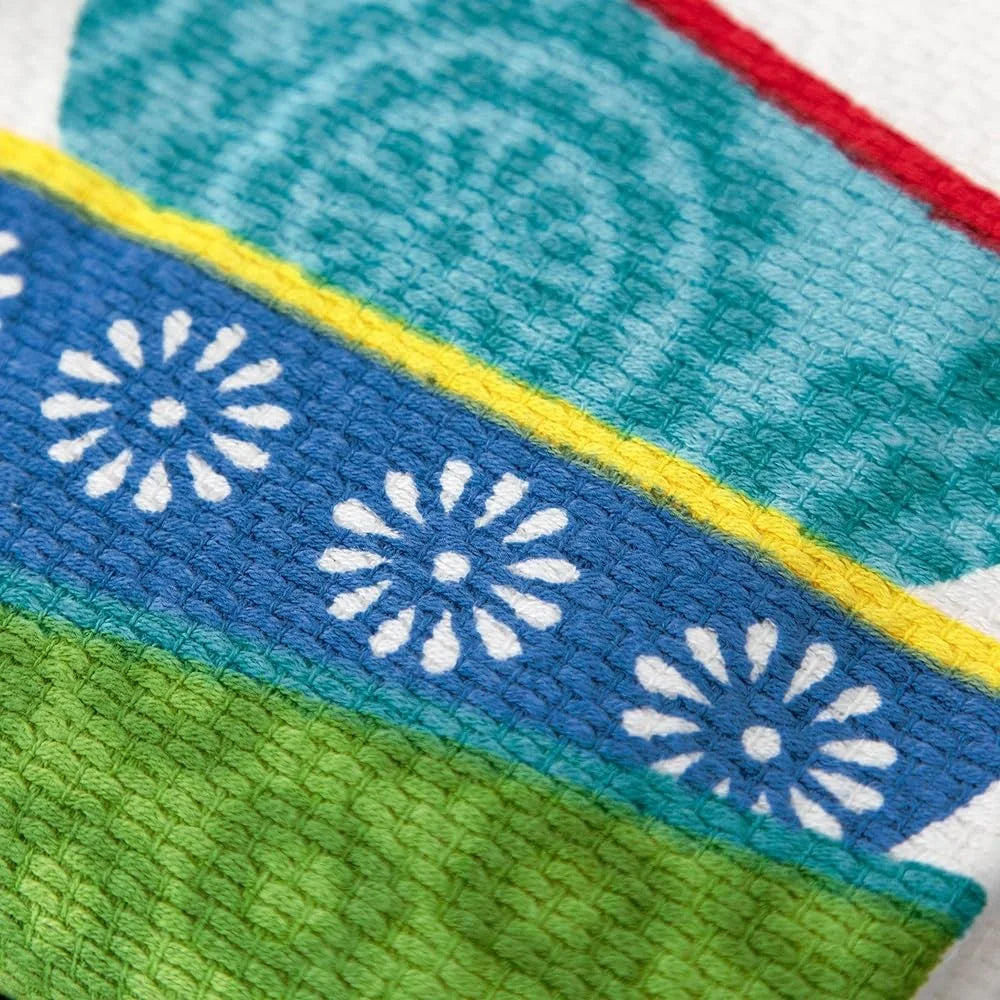 Double Sided Print Woven Cotton Kitchen Dish Towel Set 2-pack Lint-Free Absorbent Soft Machine Washable 16x26 Inch