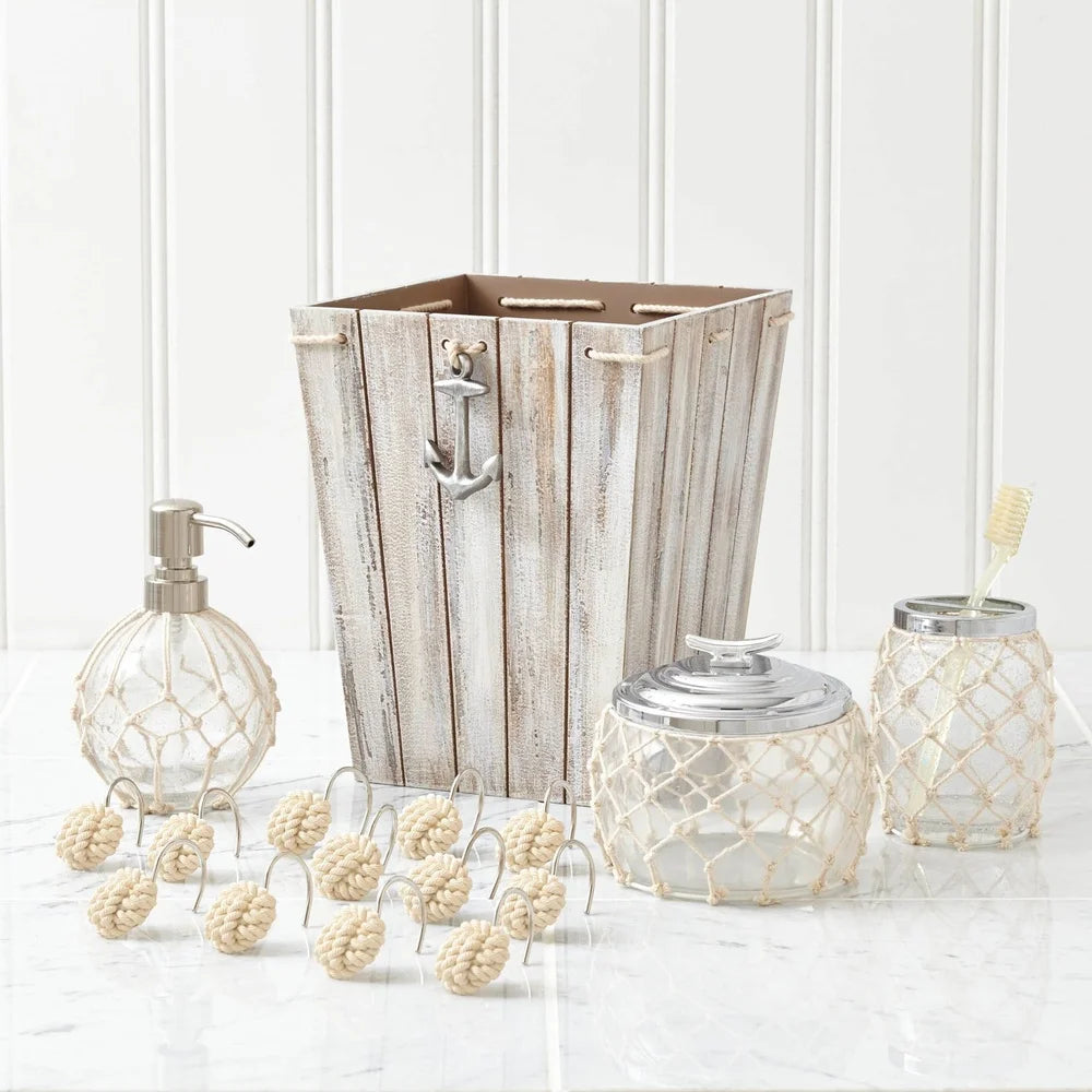 Nautical Glass Lotion Pump Bathroom Dispenser with Rope Accent Chrome Top Hand Soap Lotion Home Decor