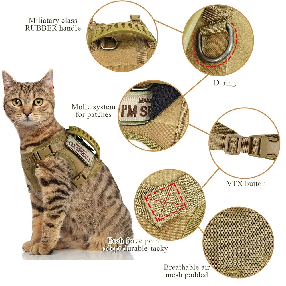 Cat Harness and Leash Set for Walking Escape Proof Adjustable Cat Vest Harness with Soft Mesh Padding Rubber Handle
