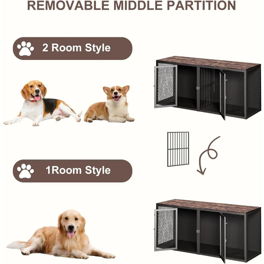 Dog Kennel Furniture For Two Dogs Indoor Double Dog Cage With Divider And Double Door