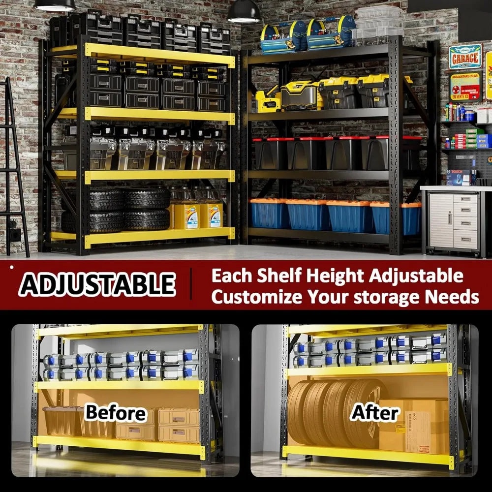 3000LBS Heavy-Duty Garage Shelving, 31.5" W Metal Shelves, 4-Tier Adjustable Garage Shelving Units, Storage Racks for Warehouse,