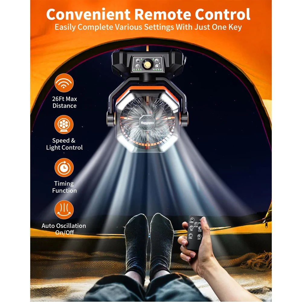 20000mAh Battery Camping Fan with 4 LED Lantern and 8 Speeds Portable Outdoor Desk Fan for Camping Tent and Fishing