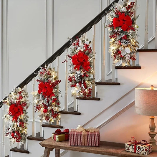 Christmas Wreath, Staircase Decoration Hanging Ornament, Teardrop Shaped Wreath for Front Door, Indoor and Outdoor Home Decor