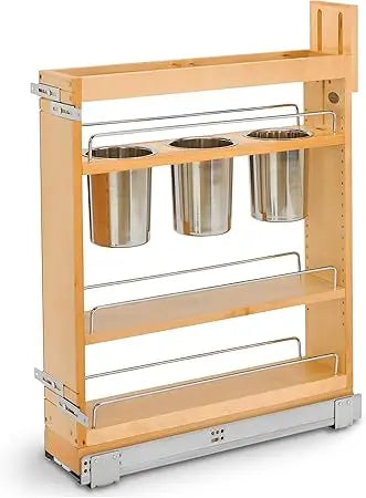 Rev A Shelf 5 Inch Pull Out Storage Organizer for Base Kitchen Cabinets with Soft Close Sliding Shelves for Utilities Utensils or Spices
