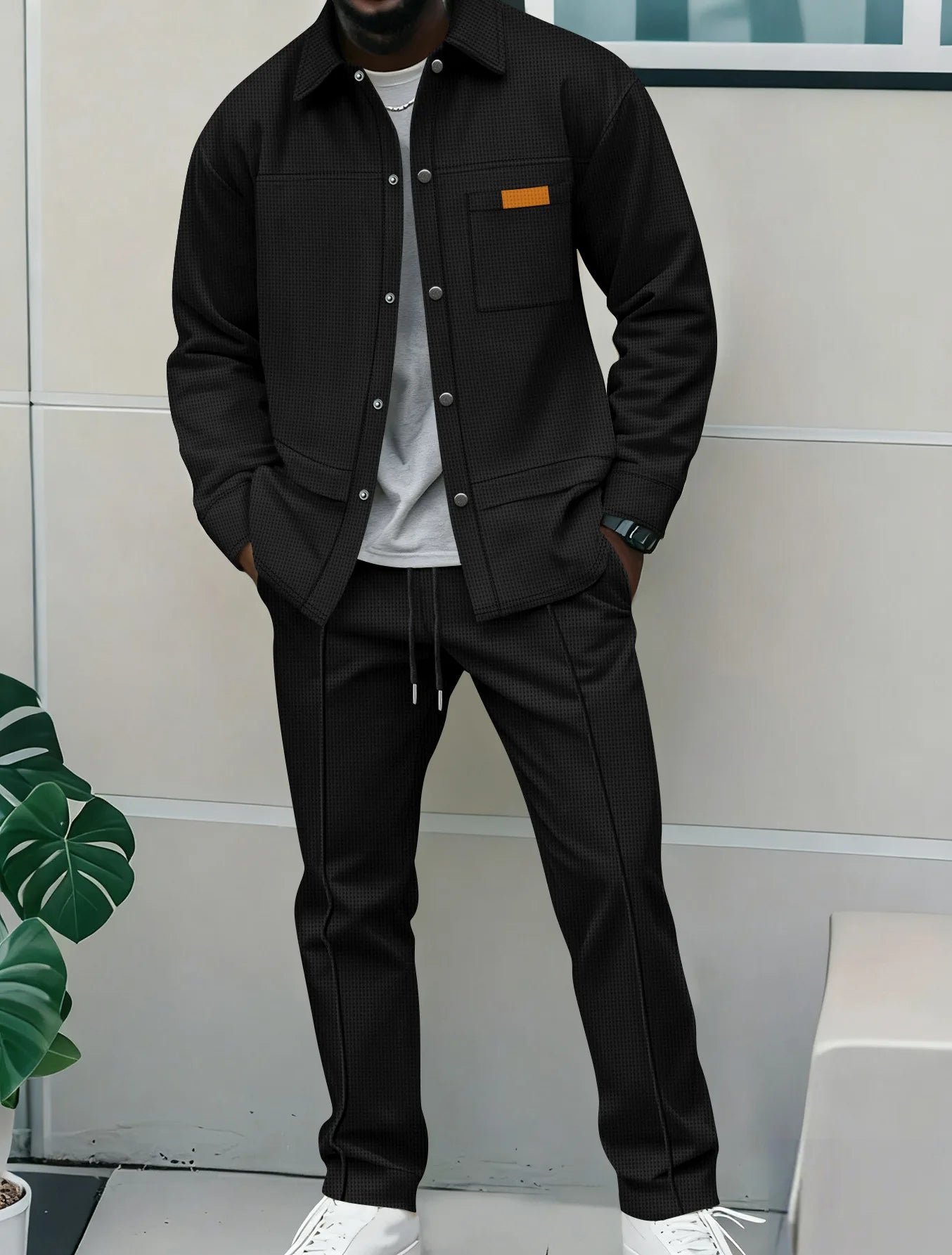 Luxury Men's Casual Flight Jacket Autumn Winter Trendy Two-Piece Set High-End Feelings Cotton Blend Polyester Fiber Long Sleeve