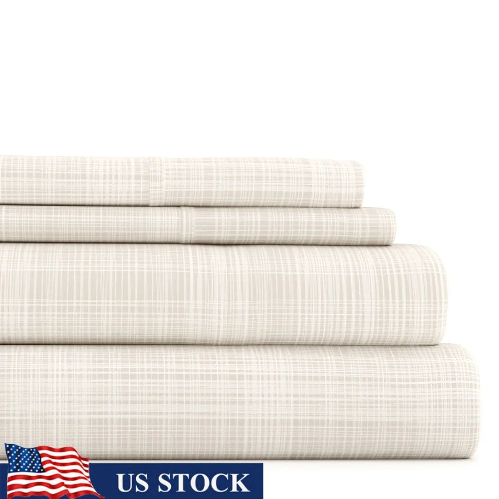 4 Piece King Microfiber Bed Sheet Set Hypoallergenic Deep Pocket Soft Durable Wrinkle Resistant Unique Patterns Easy Care