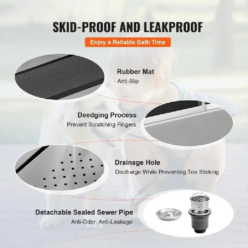 VEVOR 34 Inch Pet Dog Bathing Station with Ramp Professional Stainless Steel Dog Grooming Tub with Storage Drawer and Faucet