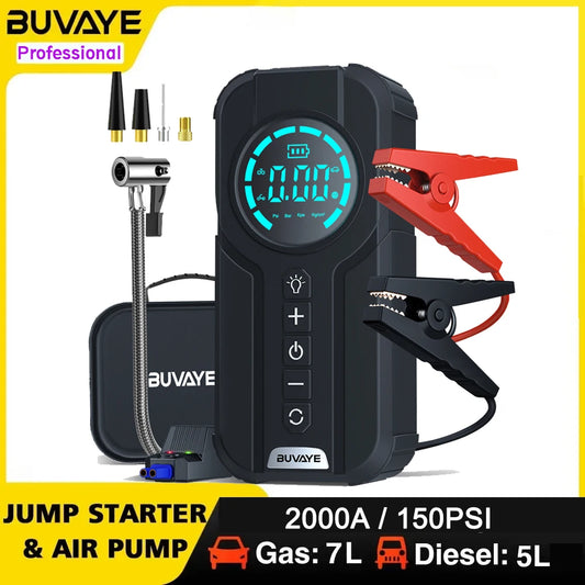 Buvaye Car Multi Function Air Compressor Jump Starter Tire Inflator Portable Battery Starter With EVA Bag