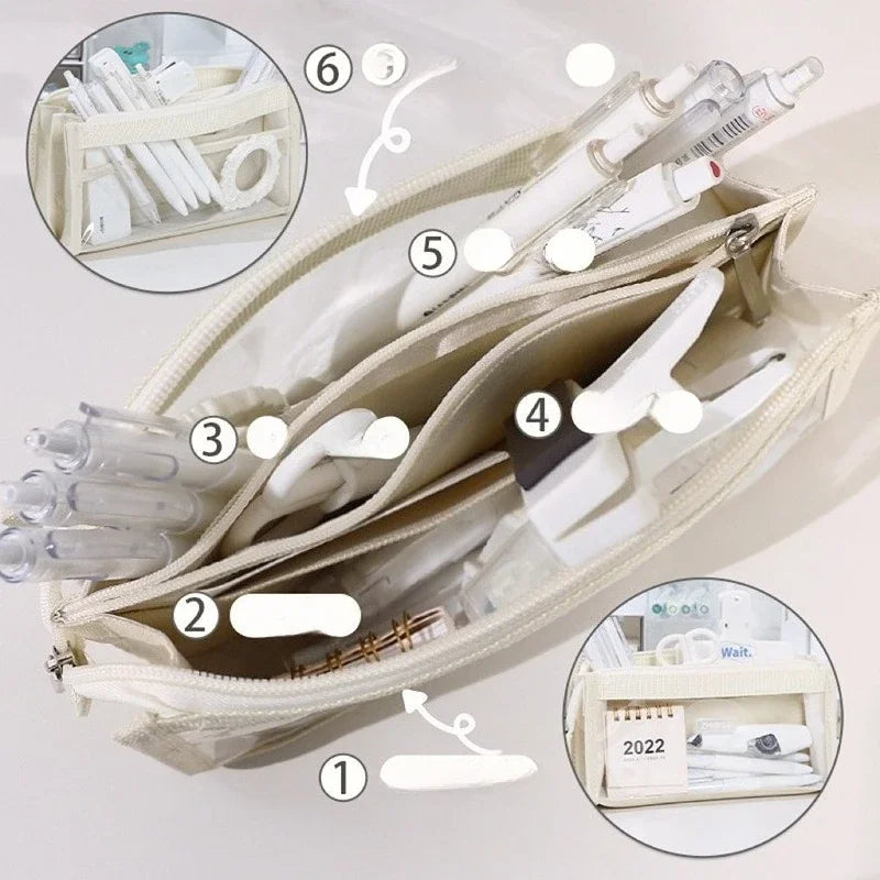 Large Capacity Transparent Pen Case Simple Version Stationery Box Cute Pencil Case for Female High School Students