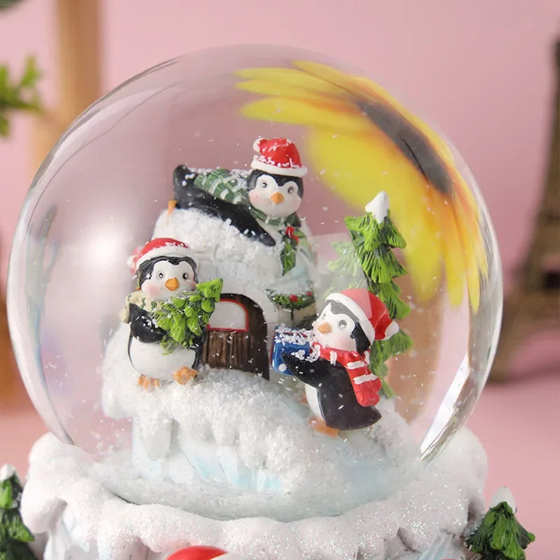 New Resin Christmas Crystal Ball Snowfall Music Box Santa Claus Snowman Interior Desktop Ornament Festive Atmosphere Decoration