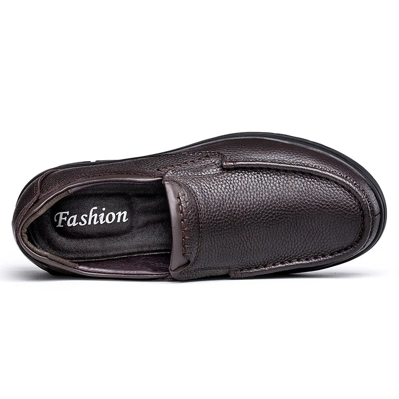 Men's Genuine Leather Slip-On Oxford Shoes Dress Loafers Business Casual Office Steel Plate Supporting Black/Brown Plus Big Size