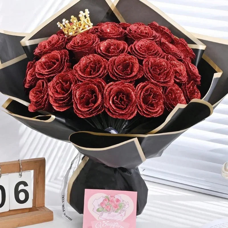 3/5Pcs Glitter Rose Artificial Flowers Bouquet Christmas Valentine's Day Decoration Fake Flowers For Home Decor Gifts Accessory