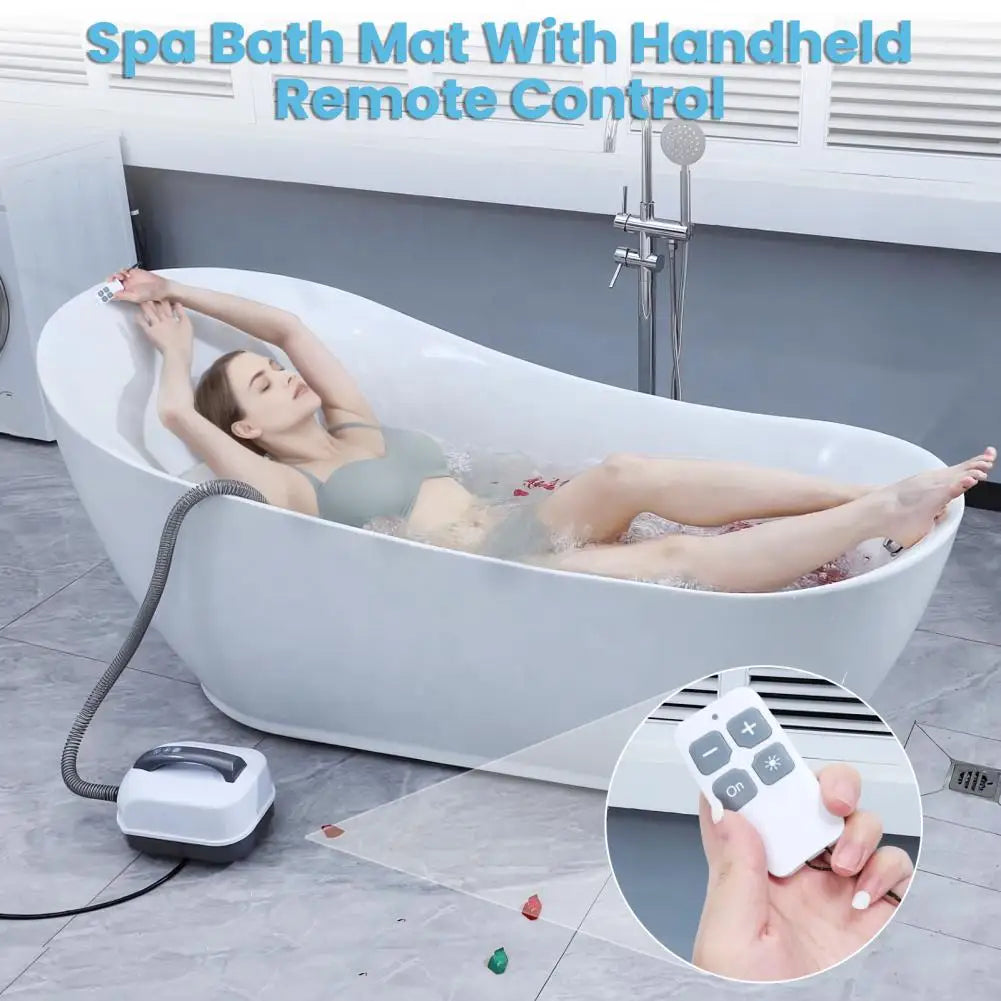 Portable Spa Bubble Bath Mat, Full Body Bubbling Bath Non-slip Mat with Remote & Pillow, Air Pump & Adjustable Bubble Settings