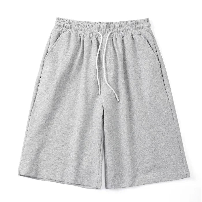 Summer New Y2K Solid Color Cotton Loose Men's Sports Pants Shorts Street Wear Simple Drawstring Straight Casual Shorts Male