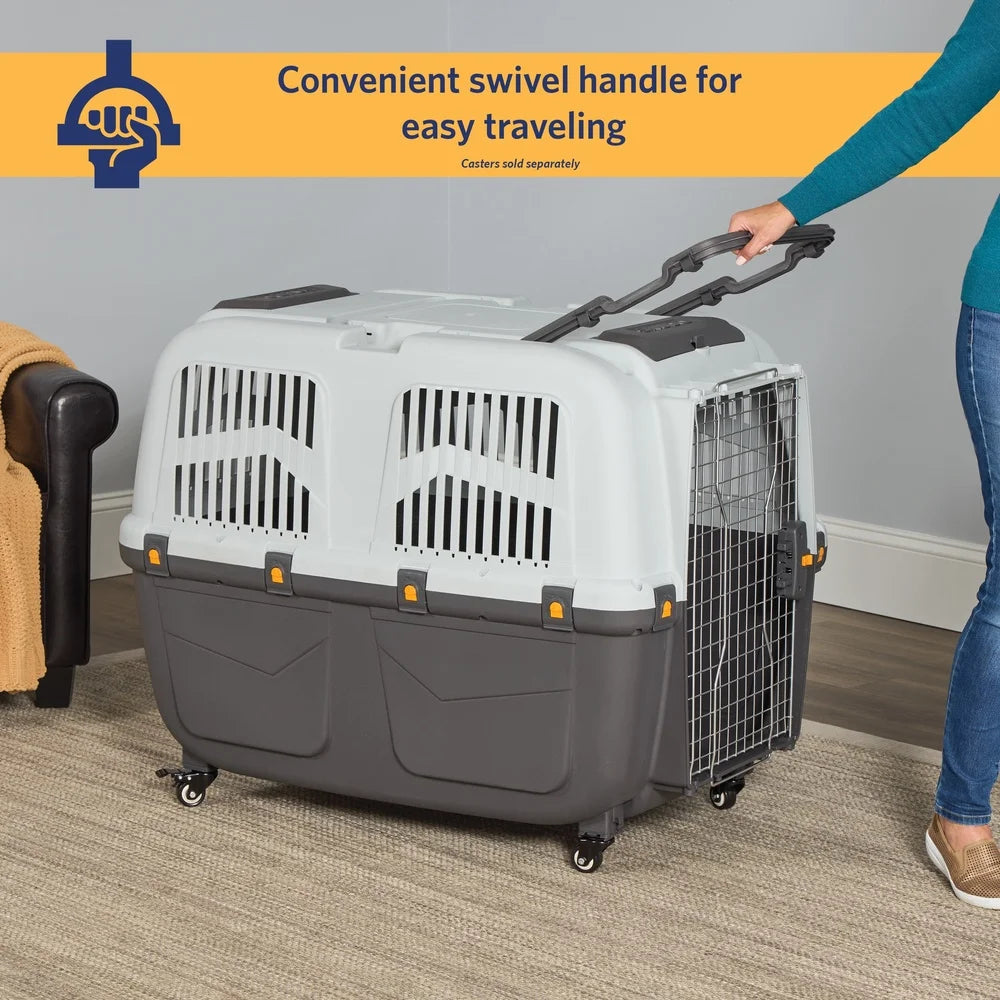 Large Portable Dog Cat Carrier Plastic Crate Travel Pet Kennel with Vents Handle Locking Door Easy Assembly Storage Compartment