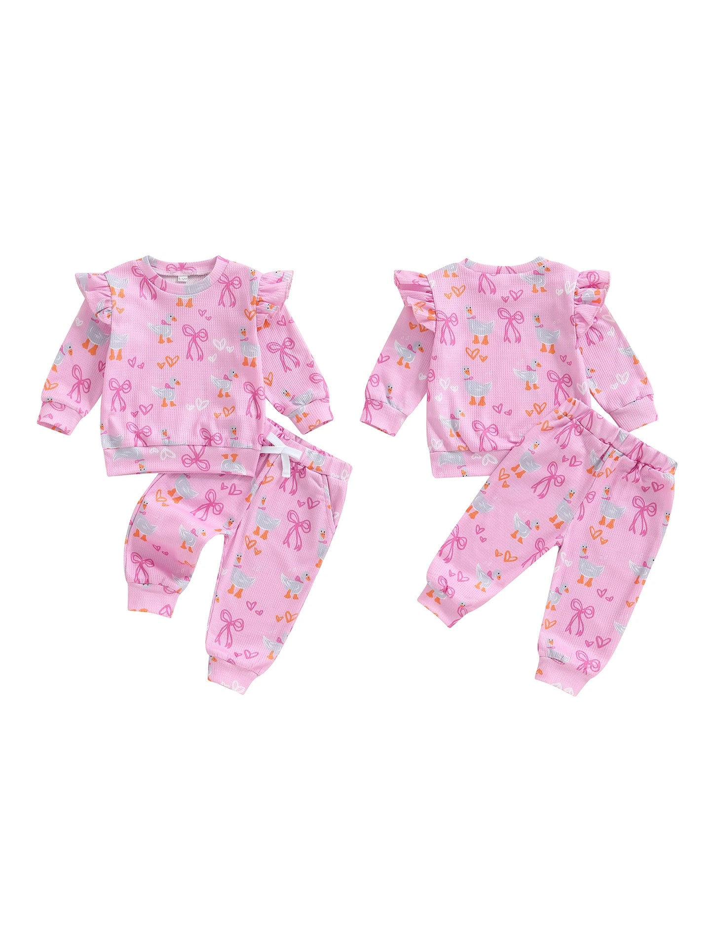 Cute Baby Girl Autumn Clothes Floral Bow Patterned Sweater Stretchy Trousers 2 Piece Outfit Set