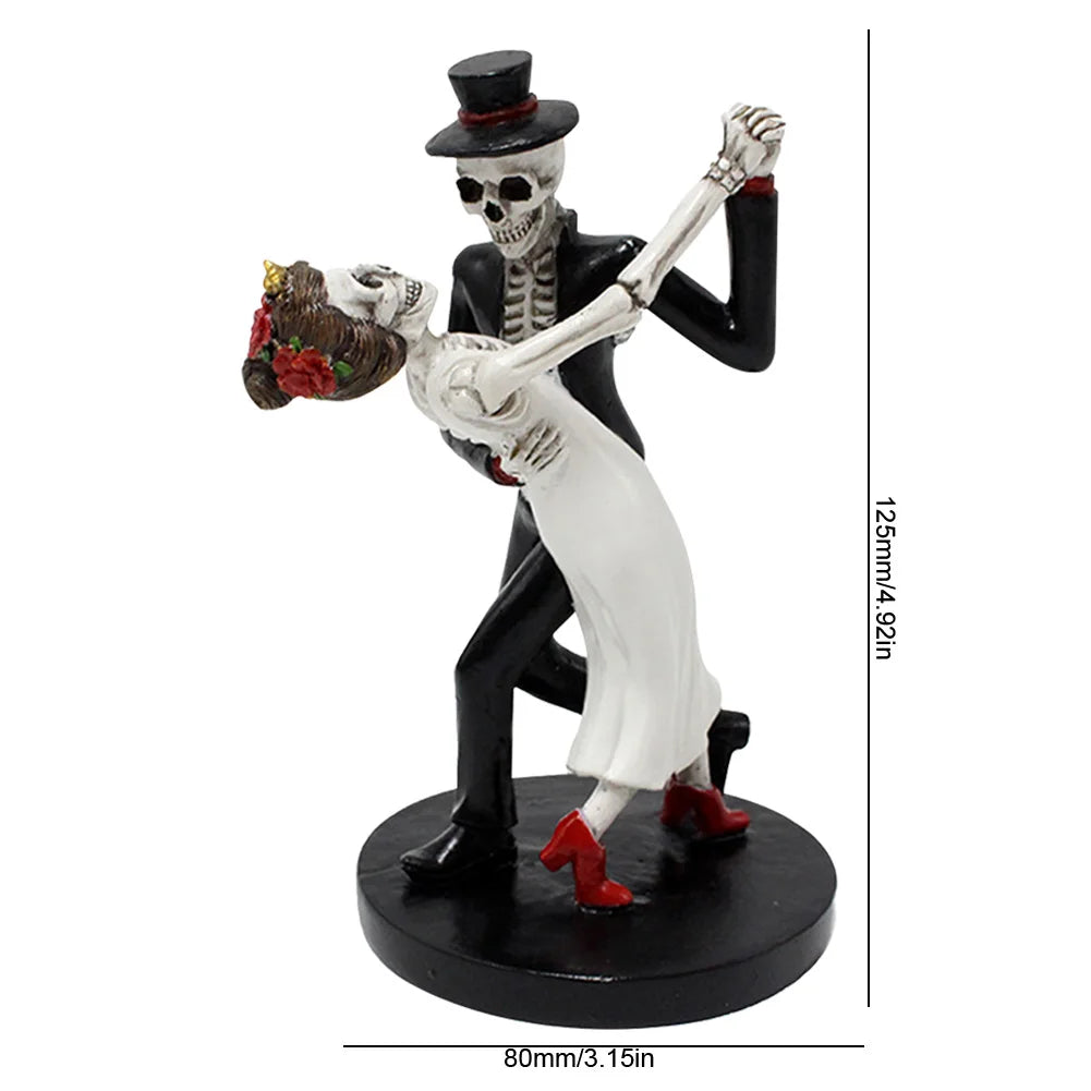 Halloween Skeleton Wedding Couple Statue Dancing Skull Couple Sculpture Decorative Spooky Party Supplies