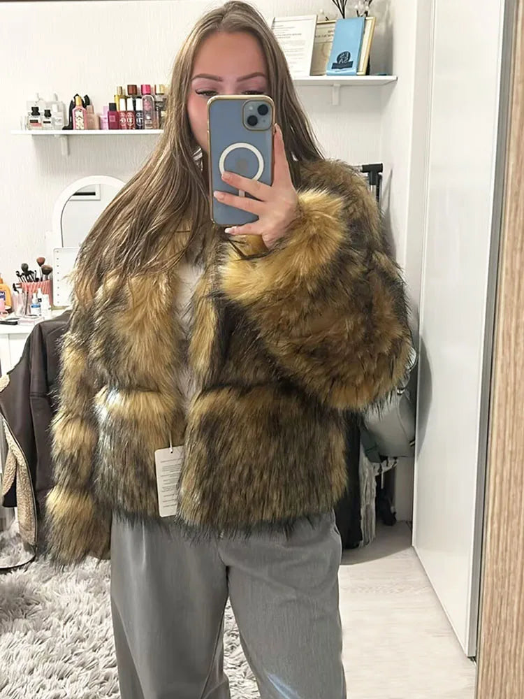 ZADORIN Woman Fashion Faux Raccoon Fur Coat Luxury Short Warm Fur Top Furry Jacket Women Winter Plush Fluffy Fur Coats for Woman