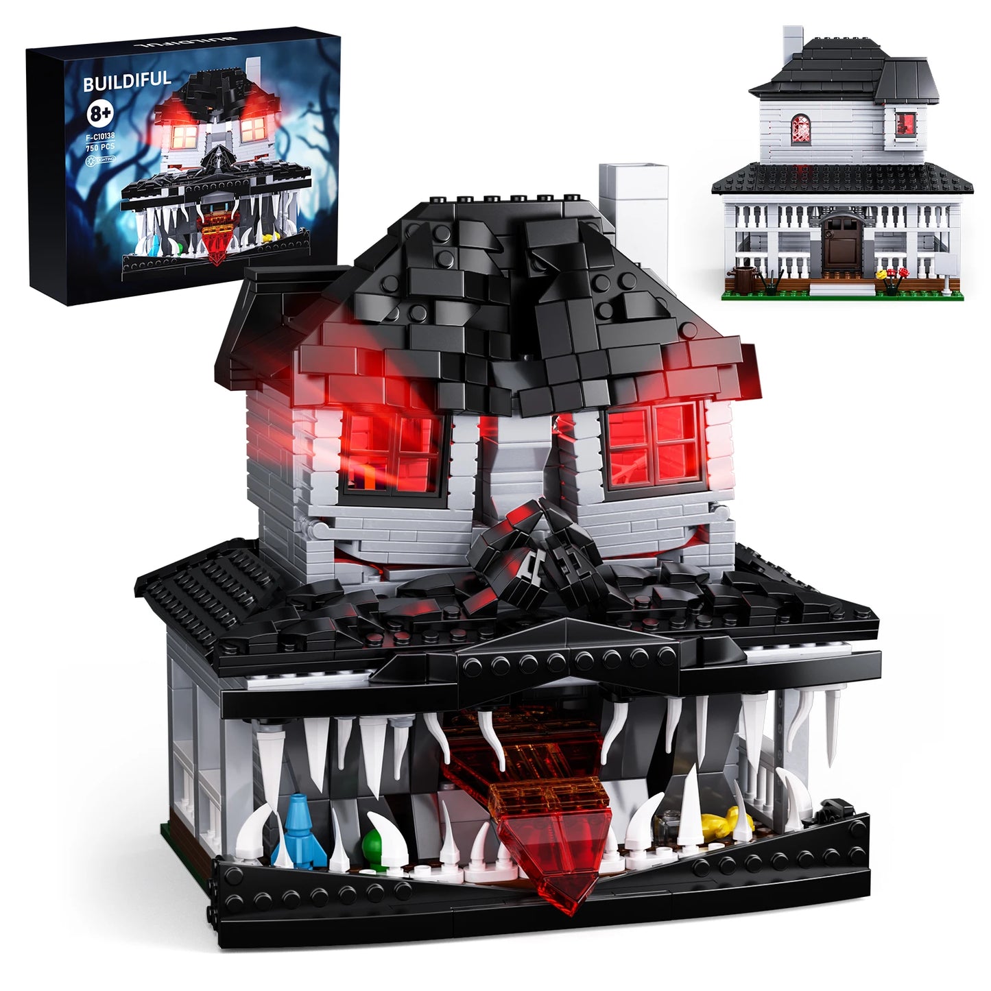 Haunted House Building Bricks Toys Monster Hut Model Blocks Halloween Home Decoration with LED Light for Boys and Girls Gifts