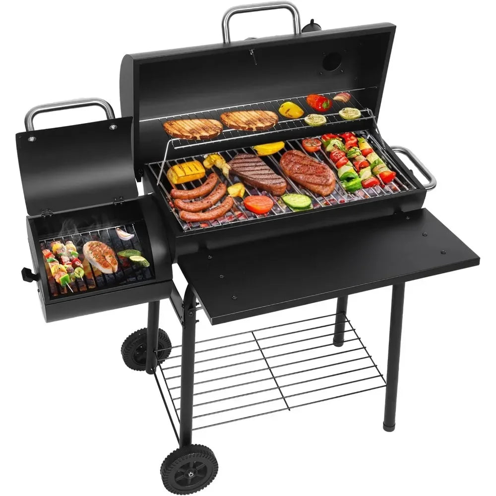 Charcoal Grills Spacious Barrel Charcoal BBQ Grill Barbecue Smoker Grill Combo for Backyard Patio Camping Picnic