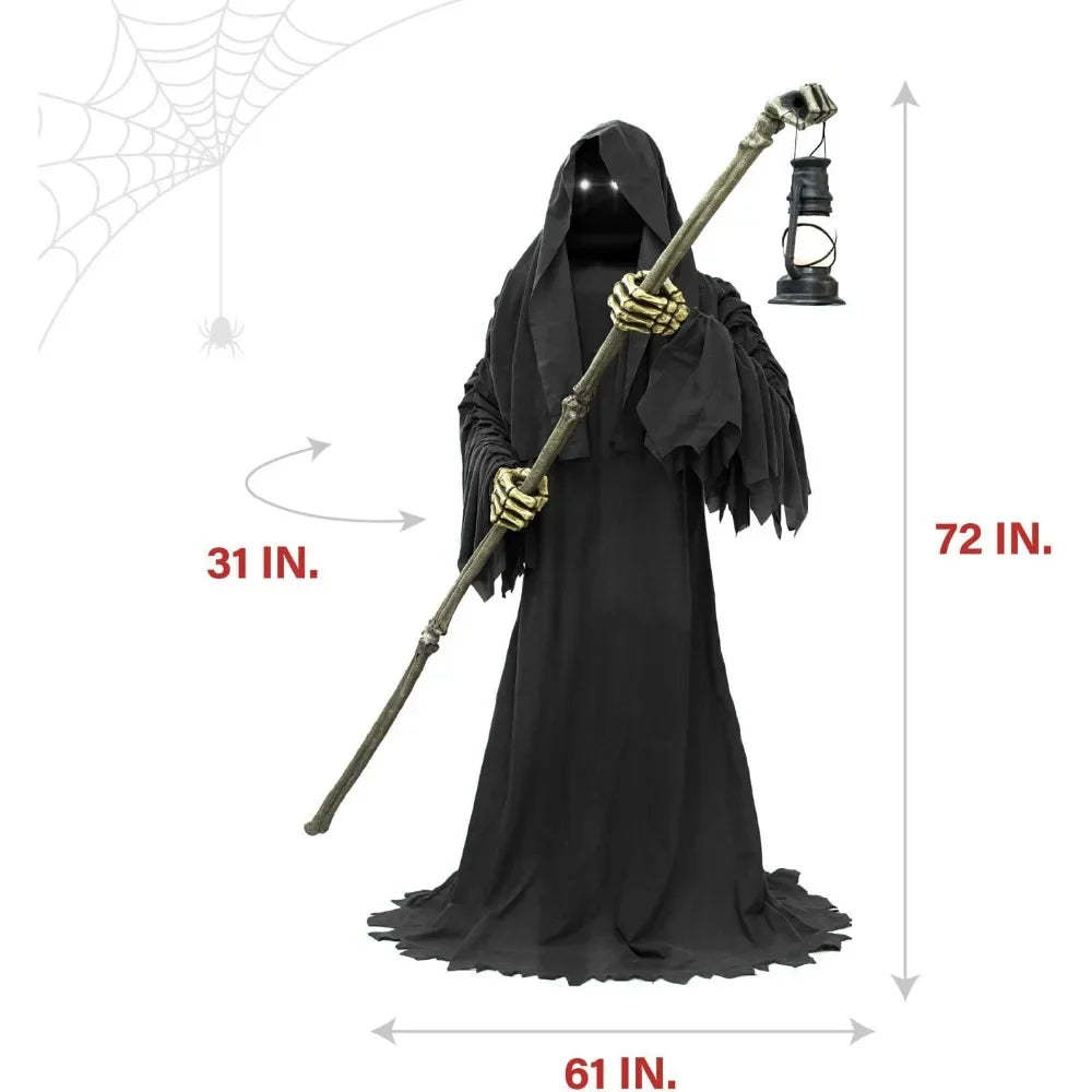 Halloween Outdoor Decorations Motion Activated 6 Feet Tall Ghostly Guide Plug In Talking Scare Prop Animatronic with Spooky Sound
